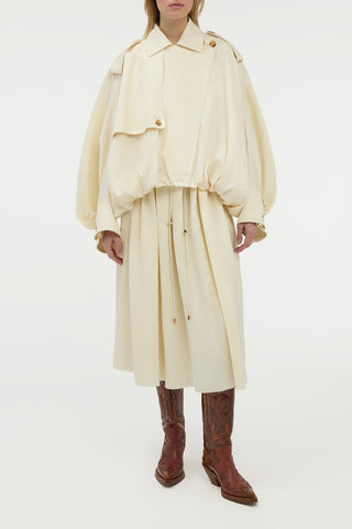 Chiara Pleated Midi Skirt in Ivory Textured Linen
