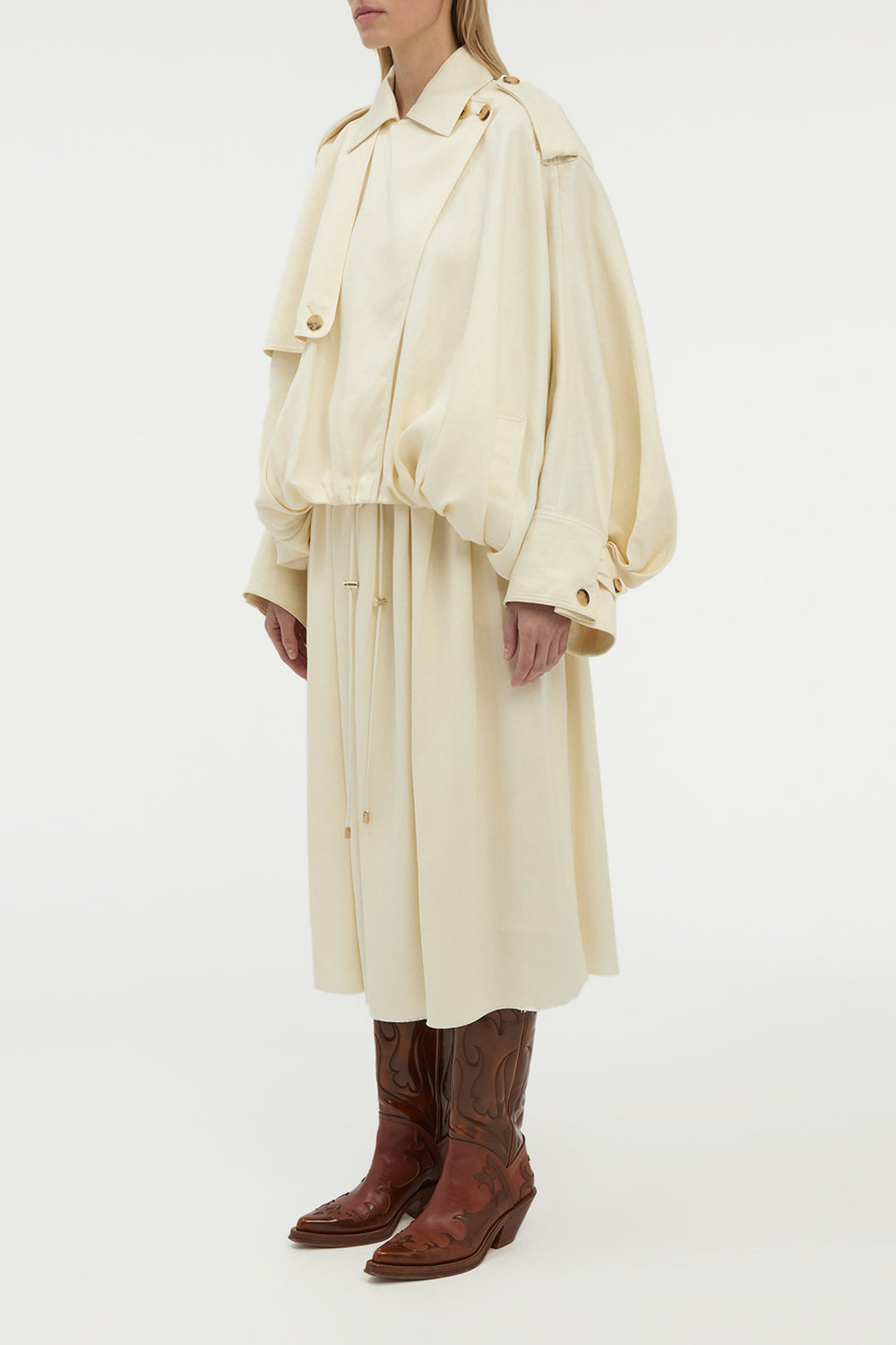 Hunt Oversized Trench Jacket in Ivory Textured Linen