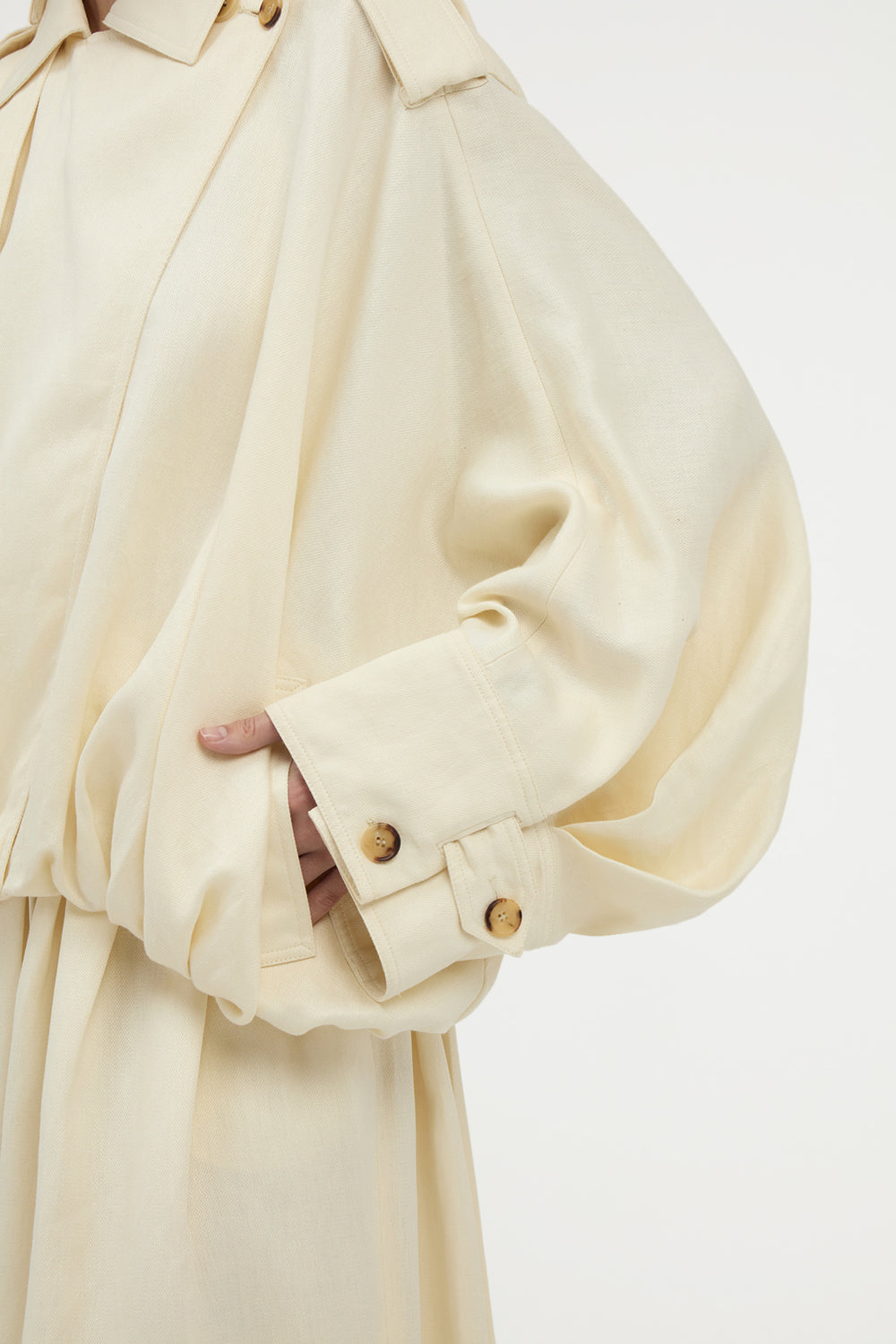 Hunt Oversized Trench Jacket in Ivory Textured Linen