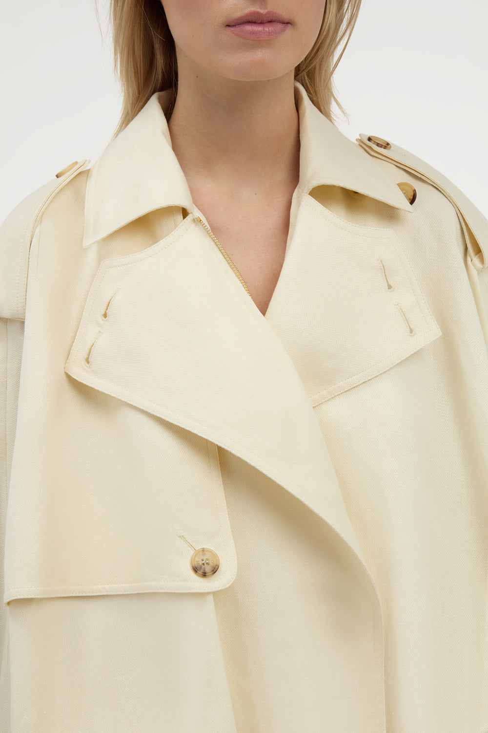 Hunt Oversized Trench Jacket in Ivory Textured Linen