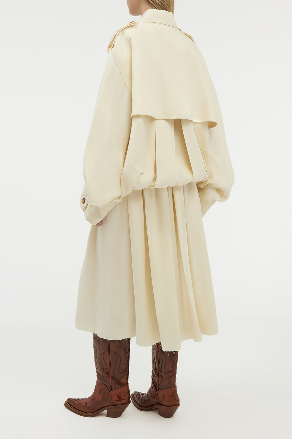 Hunt Oversized Trench Jacket in Ivory Textured Linen