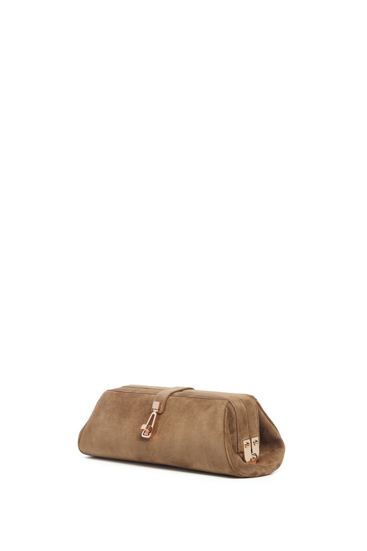Paola Clutch in Dark Sand Suede