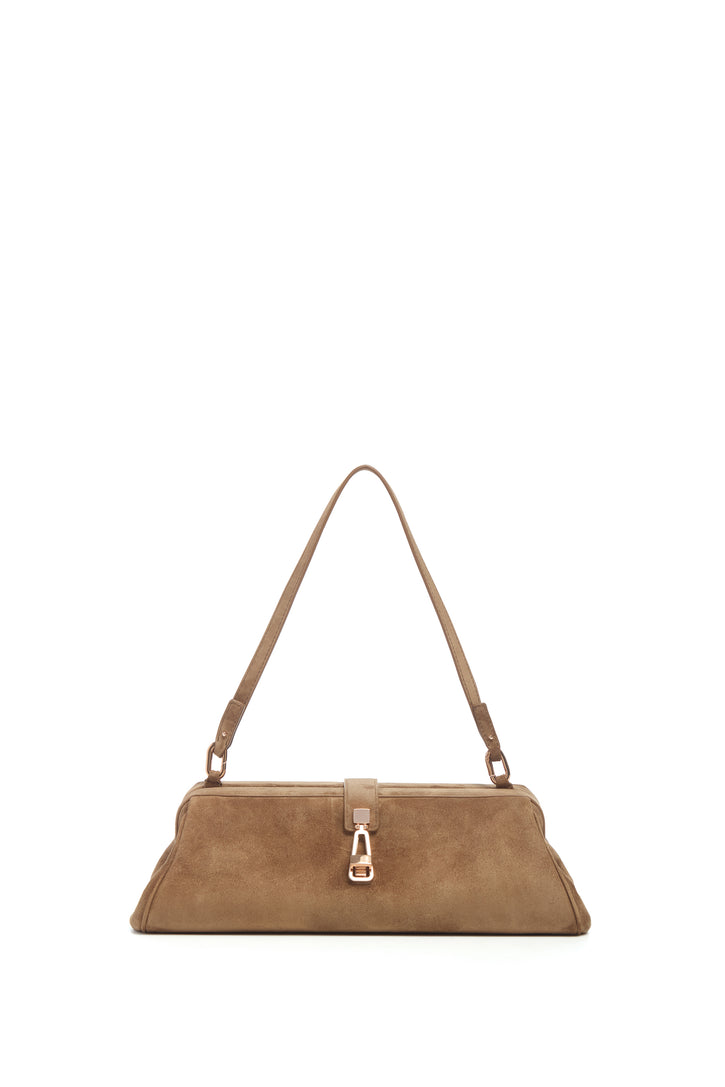 Paola Clutch in Dark Sand Suede