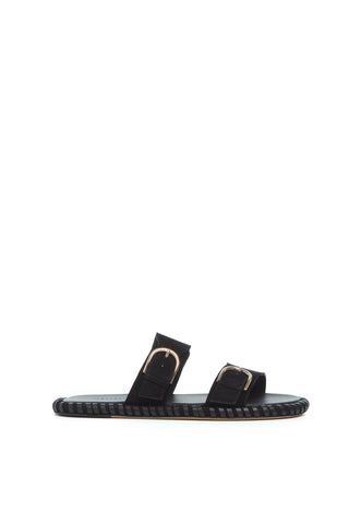 Sage Flat Sandal in Black Suede