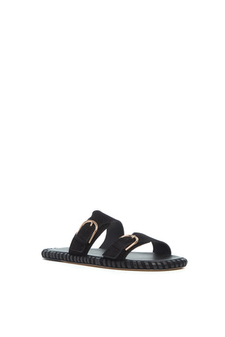 Sage Flat Sandal in Black Suede