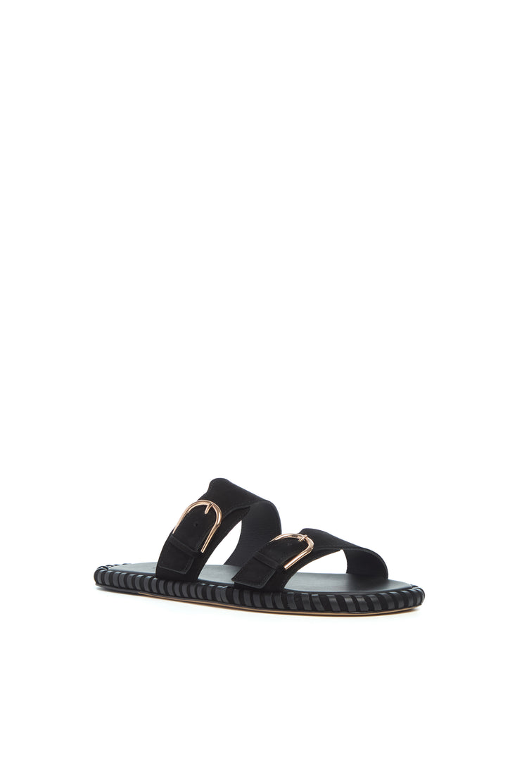 Sage Flat Sandal in Black Suede