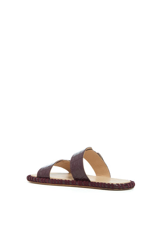 Sage Flat Sandal in Bordeaux Crocodile Embossed Leather