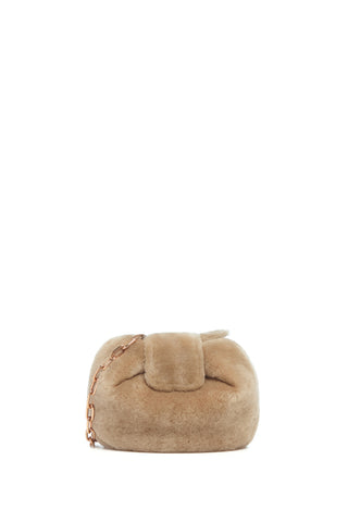 Soft Demi Clutch with Chain in Champagne Shearling