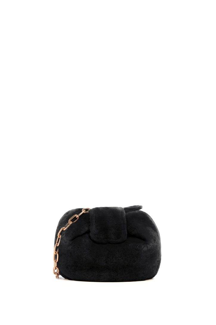 Soft Demi Clutch In Black Shearling