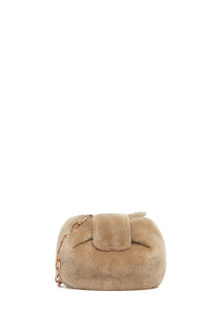 Soft Demi Clutch with Chain in Champagne Shearling