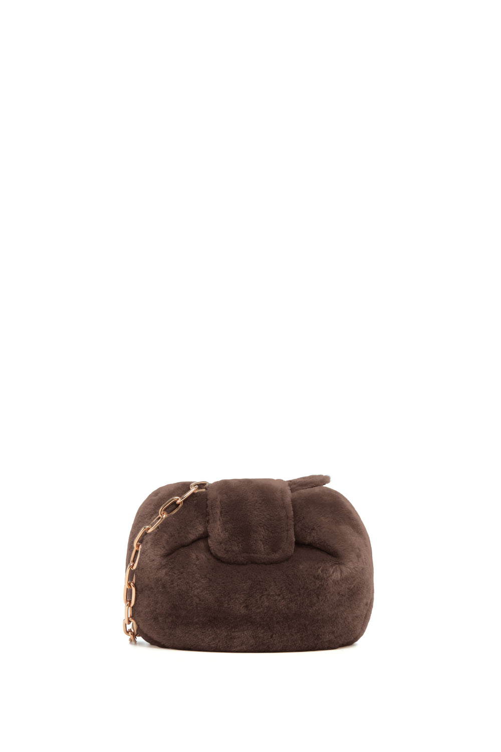 Soft Demi Clutch with Chain in Mocha Shearling