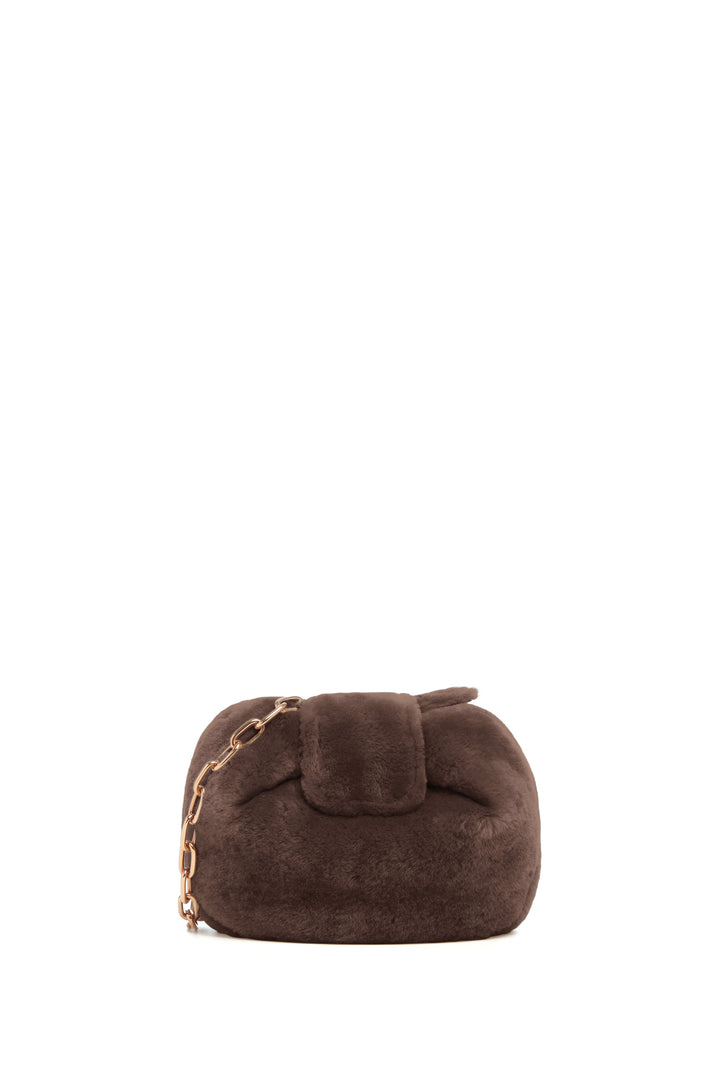 Soft Demi Clutch with Chain in Mocha Shearling