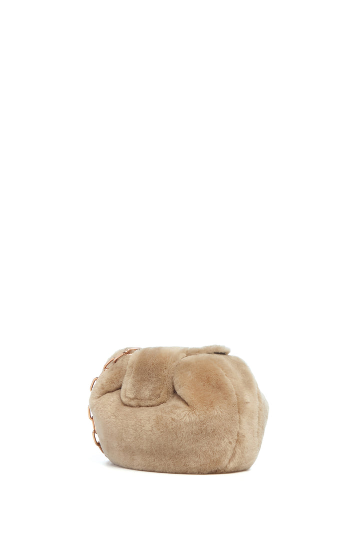 Soft Demi Clutch with Chain in Champagne Shearling