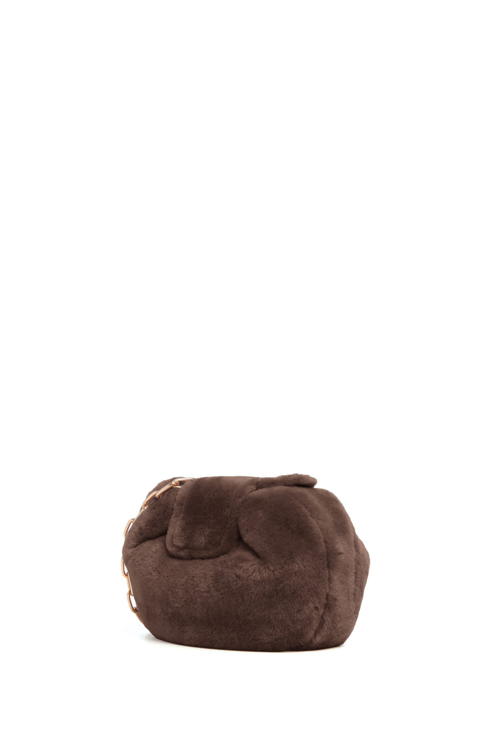 Soft Demi Clutch with Chain in Mocha Shearling