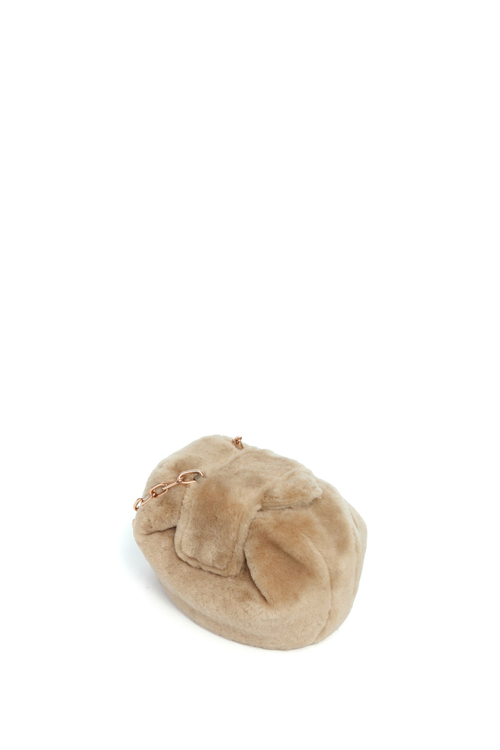 Soft Demi Clutch with Chain in Champagne Shearling