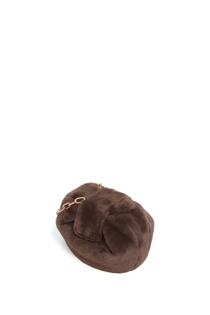 Soft Demi Clutch with Chain in Mocha Shearling