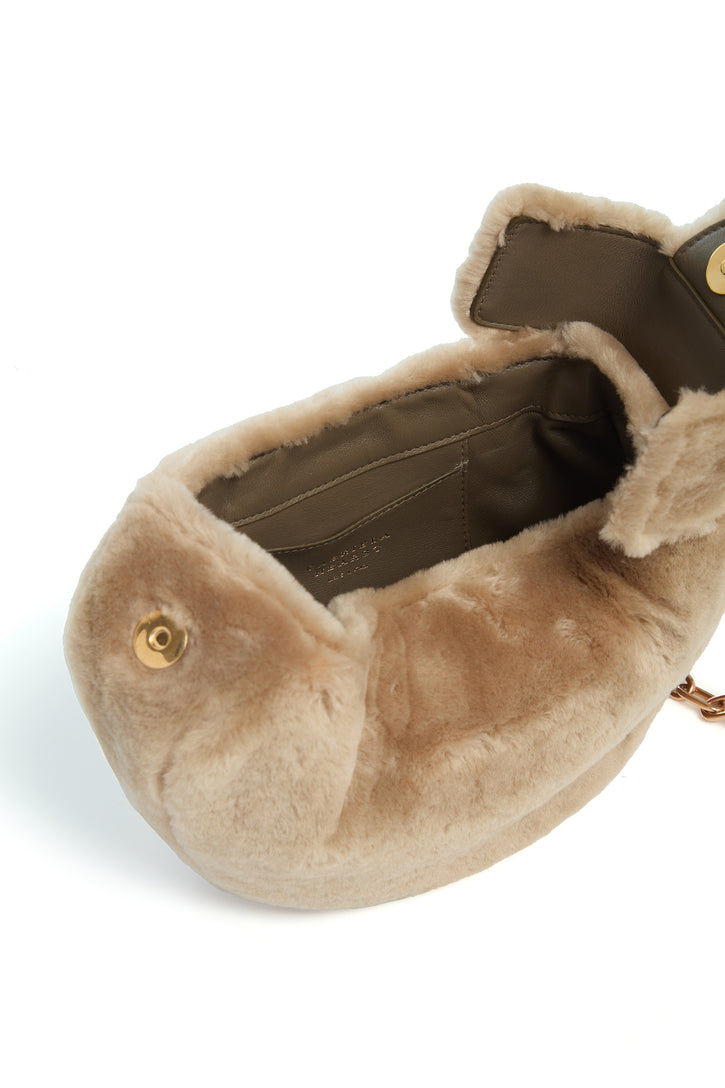 Soft Demi Clutch with Chain in Champagne Shearling