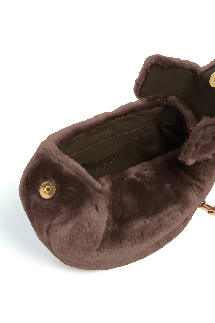 Soft Demi Clutch with Chain in Mocha Shearling