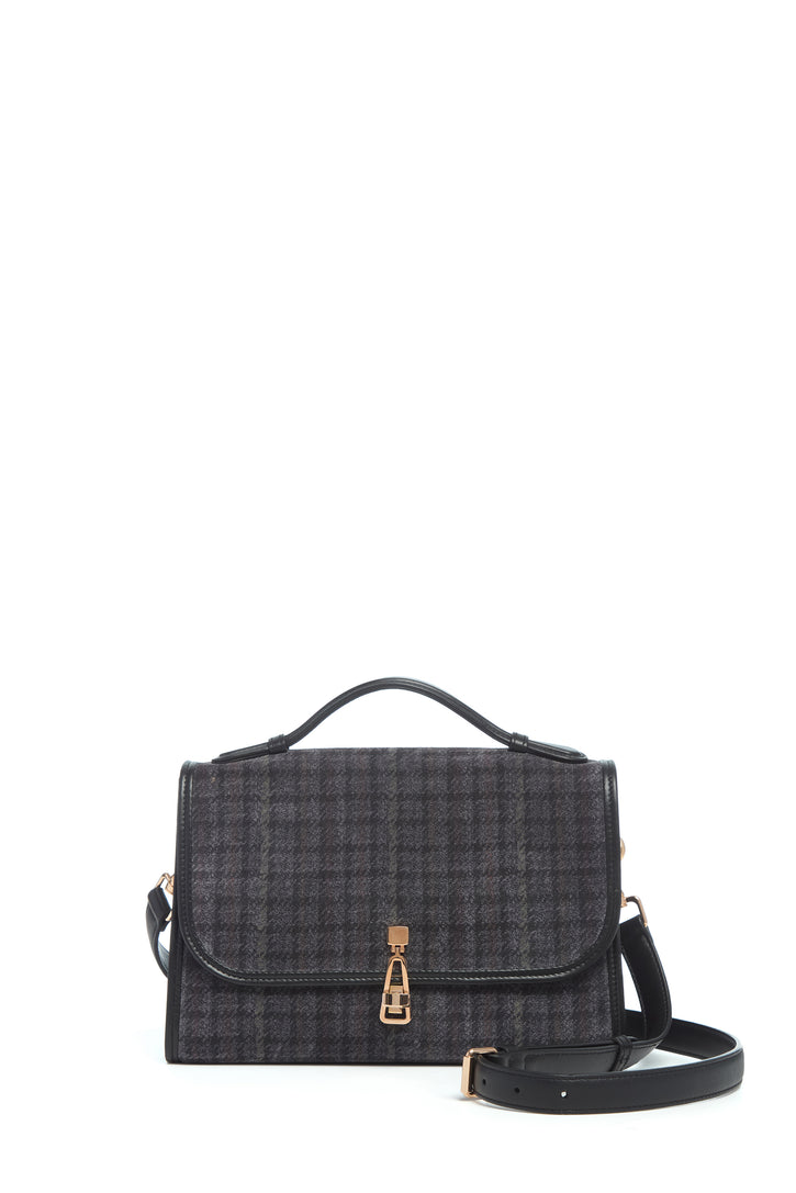Medium Leonora Bag in Charcoal Multi Suede Houndstooth