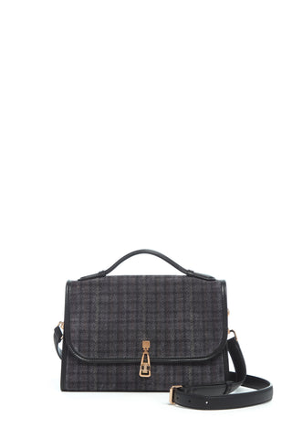 Medium Leonora Bag in Charcoal Multi Suede Houndstooth