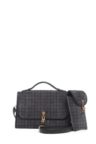 Medium Leonora Bag in Charcoal Multi Suede Houndstooth