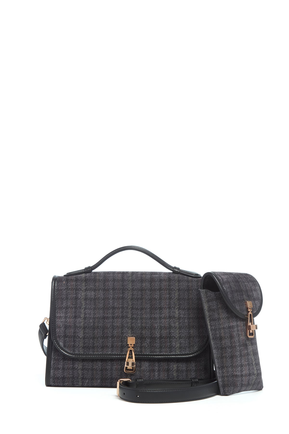 Medium Leonora Bag In Charcoal Multi Leather Houndstooth