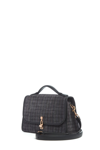 Medium Leonora Bag in Charcoal Multi Suede Houndstooth