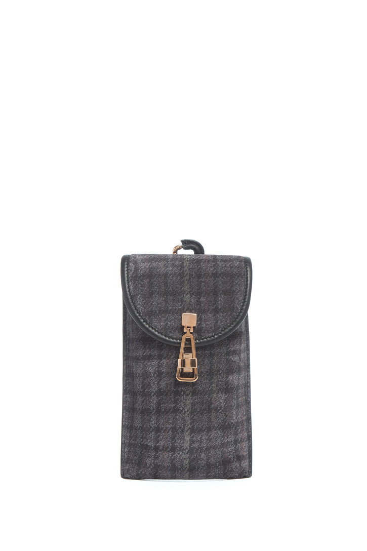 Sunglasses Pouch in Charcoal Multi Suede Houndstooth