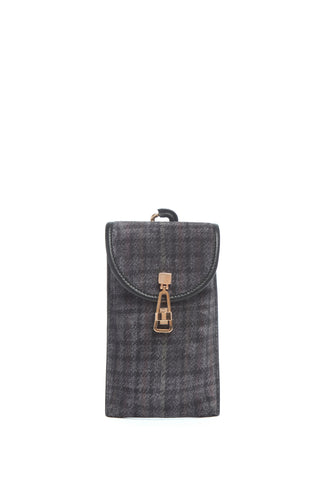 Sunglasses Pouch in Charcoal Multi Suede Houndstooth