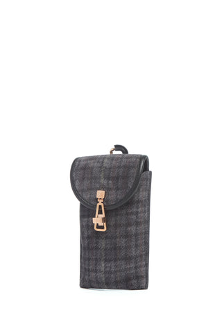 Sunglasses Pouch in Charcoal Multi Suede Houndstooth