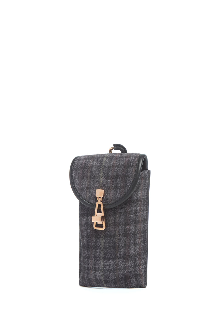 Sunglasses Pouch in Charcoal Multi Suede Houndstooth