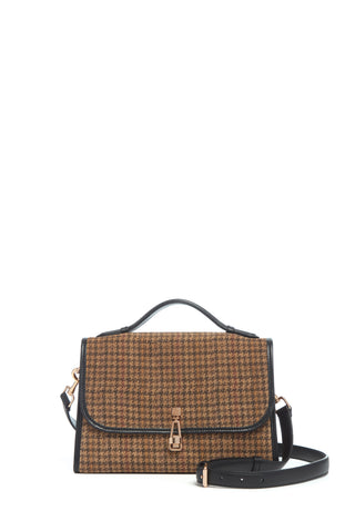 Medium Leonora Bag in Camel Multi Suede Houndstooth