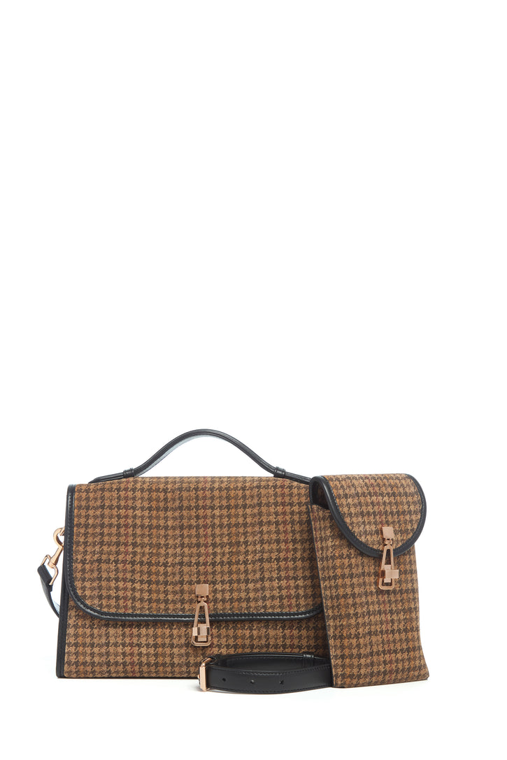 Medium Leonora Bag in Camel Multi Suede Houndstooth