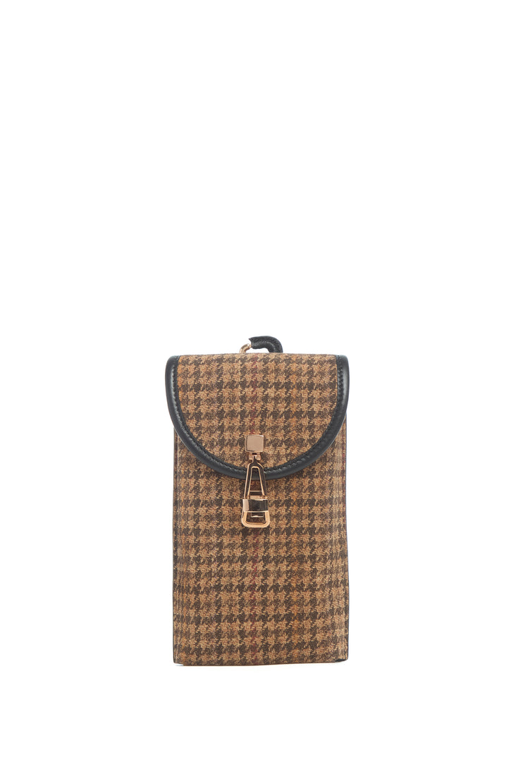 Sunglasses Pouch in Camel Multi Suede Houndstooth