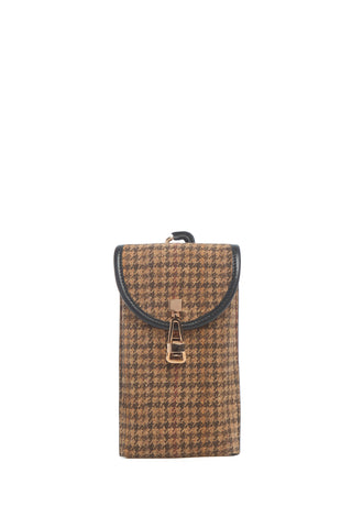 Sunglasses Pouch in Camel Multi Suede Houndstooth