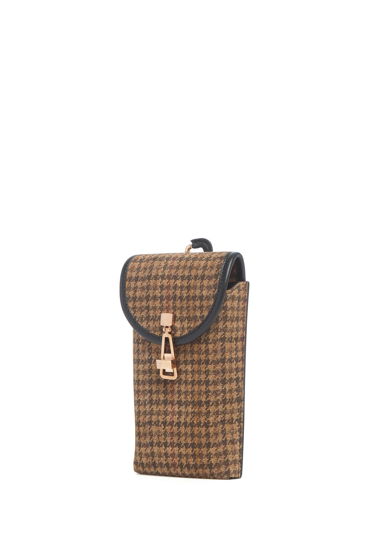 Sunglasses Pouch in Camel Multi Suede Houndstooth