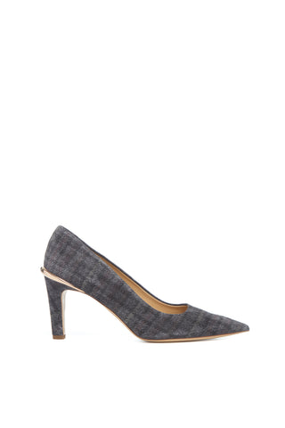 Edwina High Heel Stiletto Pump in Charcoal Multi Suede Houndstooth