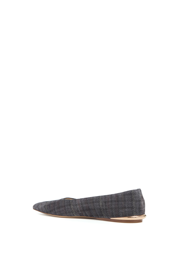 Fleur Ballerina Flat Shoe in Charcoal Multi Suede Houndstooth