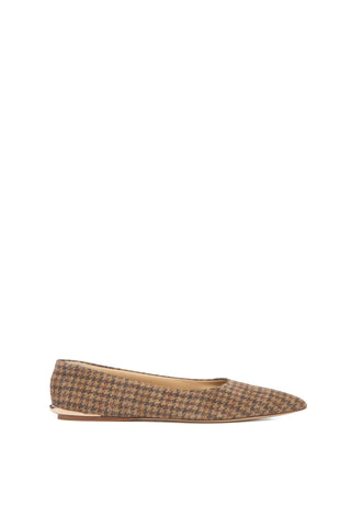 Fleur Flat in Camel Multi Leather Houndstooth