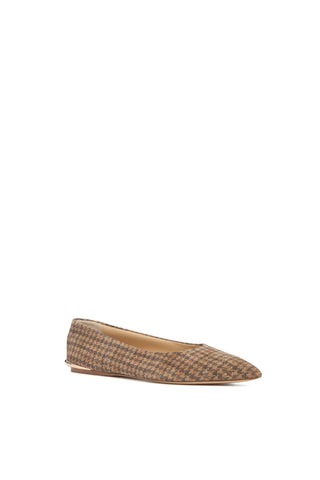 Fleur Flat in Camel Multi Leather Houndstooth