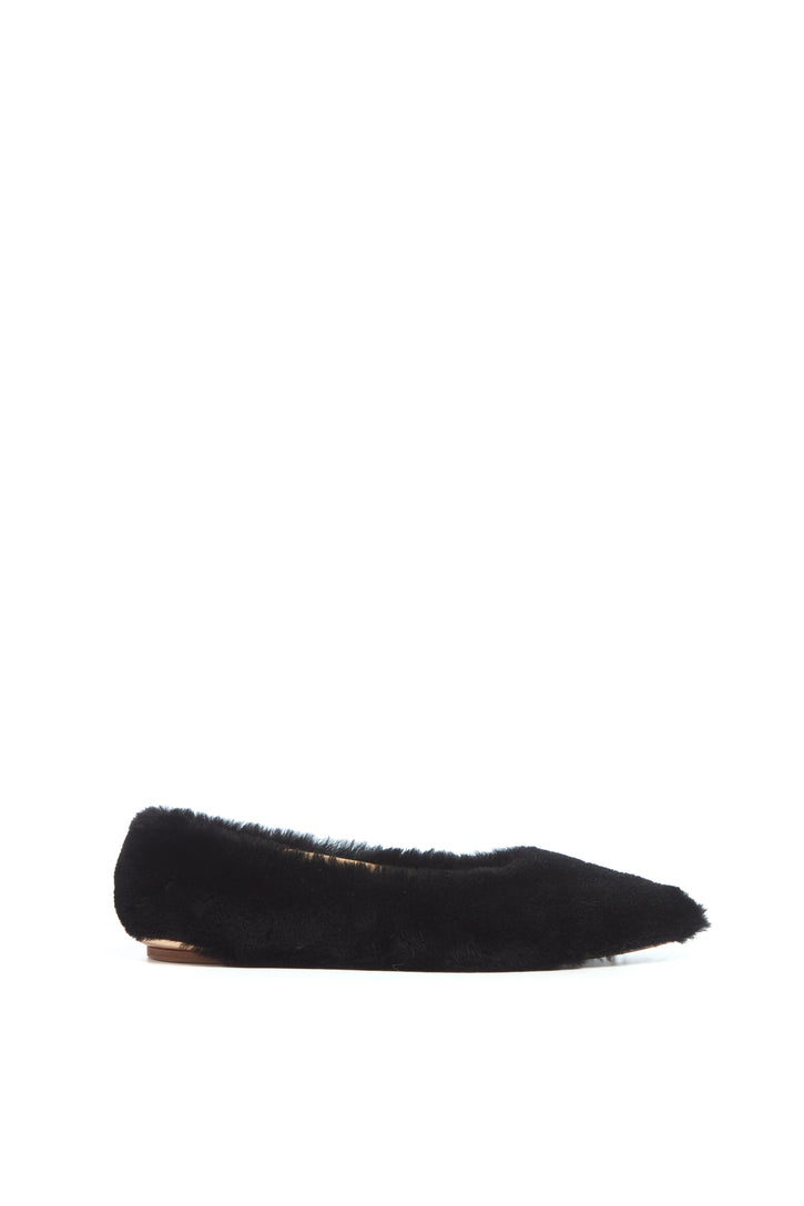 Fleur Flat in Black Shearling