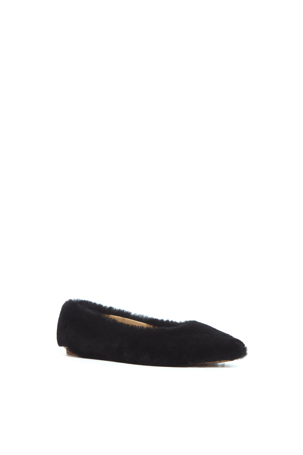 Fleur Flat in Black Shearling