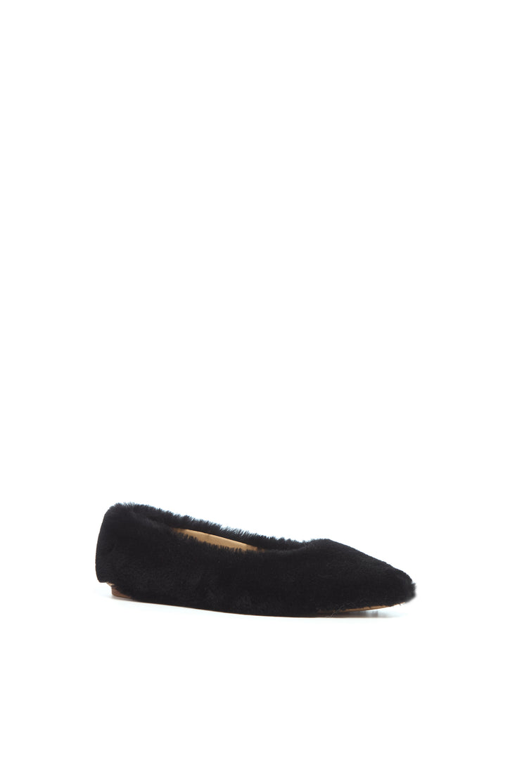 Fleur Flat in Black Shearling