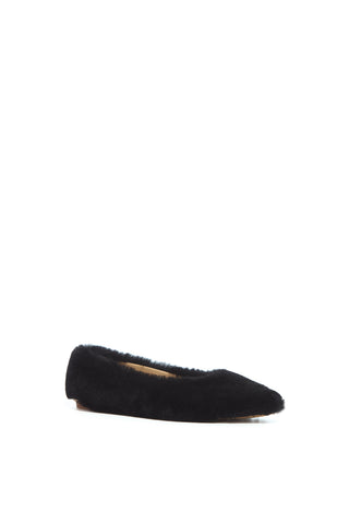 Fleur Flat in Black Shearling