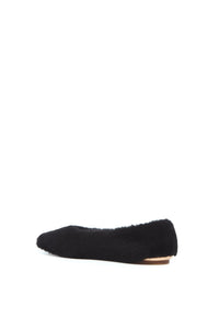 Fleur Flat in Black Shearling