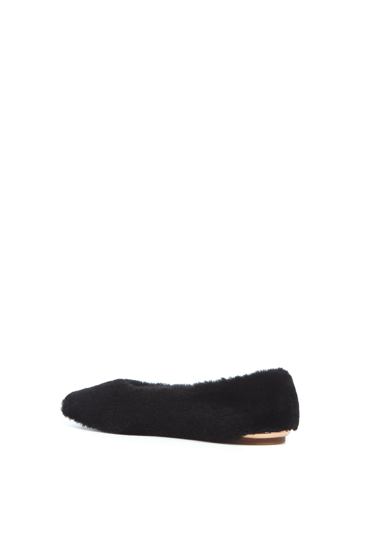 Fleur Flat in Black Shearling