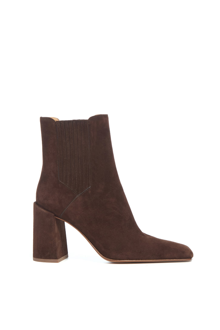 Luke High Heel Ankle Boot in Dark Chocolate Suede
