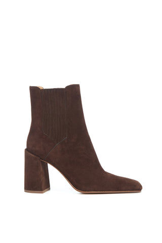 Luke High Heel Ankle Boot in Dark Chocolate Suede