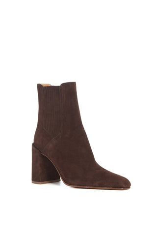 Luke High Heel Ankle Boot in Dark Chocolate Suede
