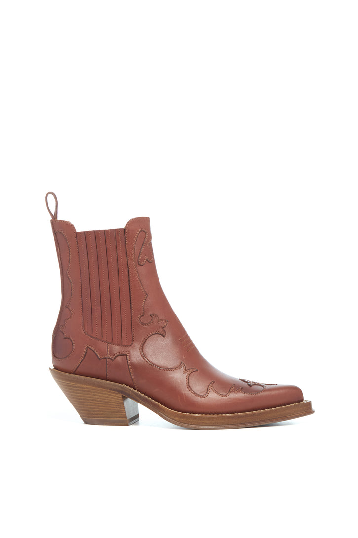 Cassidy Cowboy Ankle Boot in Tan Leather